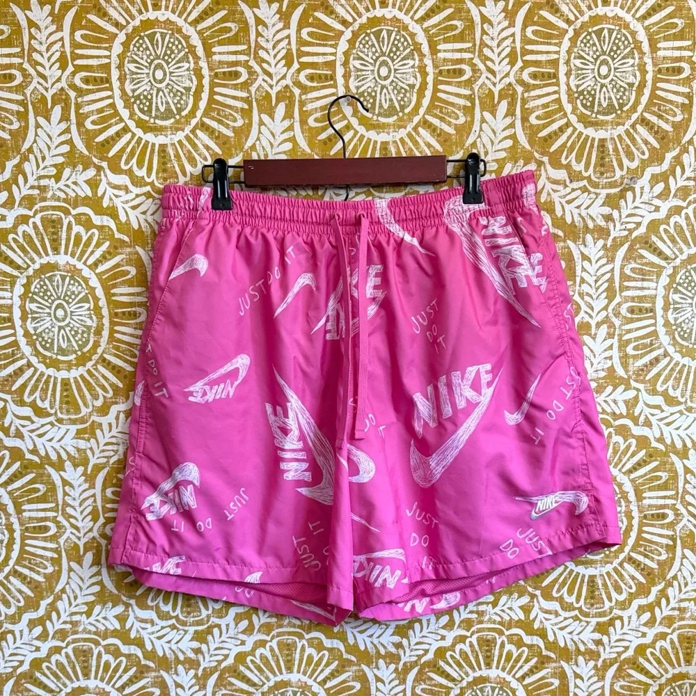 Nike Men's NSW Woven Flow Swoosh All Over Print Gym Swim Shorts Pink Sz XXL